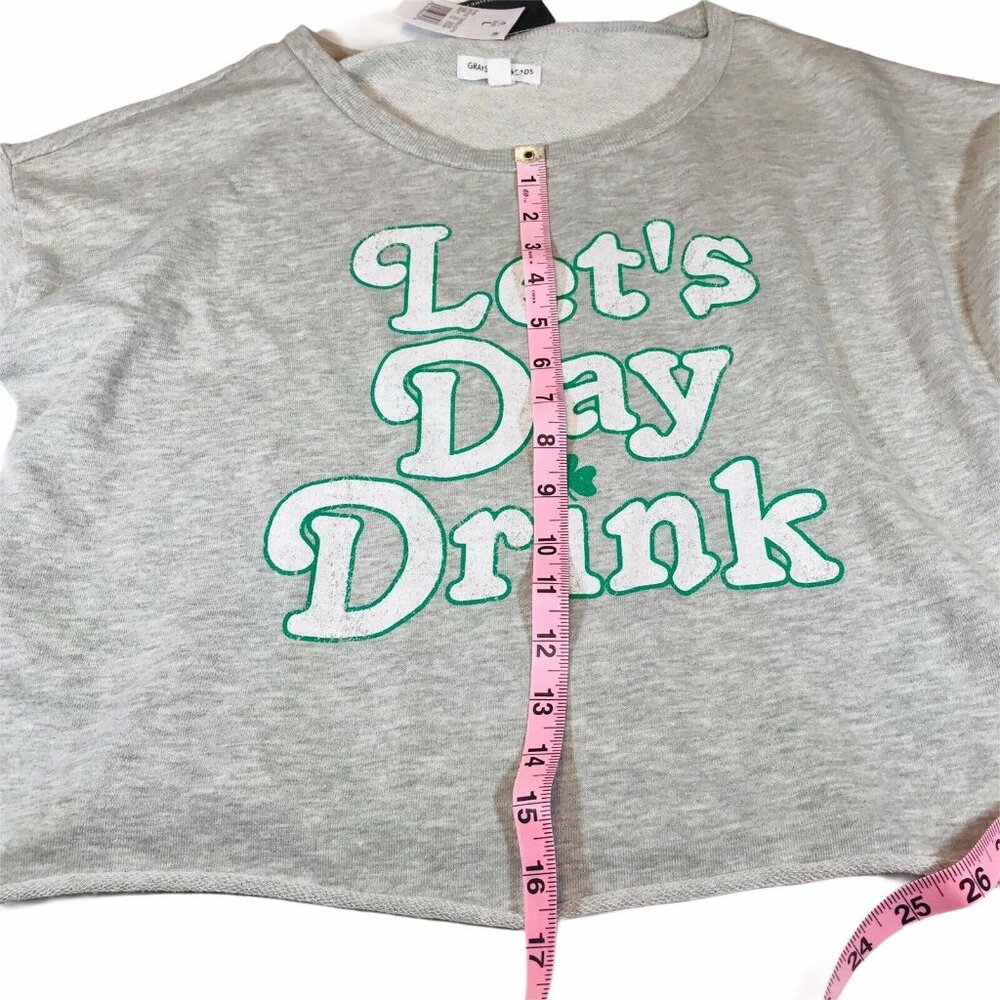 Grayson Threads Womens Size Large Sweatshirt Cropped Lets Day Drink Gray New - Picture 11 of 12